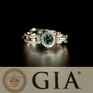 Natural Alexandrite Diamond 18k Multitone Gold Ring, GIA certified